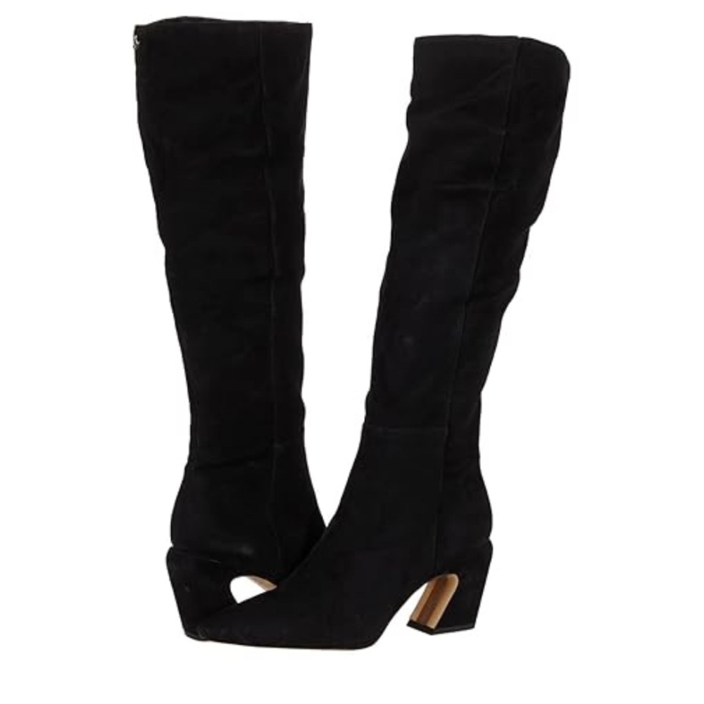 Sam Edelman Black Suede Knee-High Heeled Boots Sulema